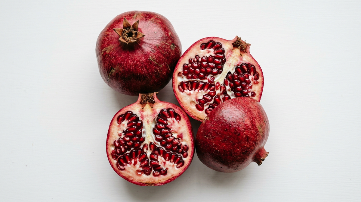 Firefly_Gemini_Flash_Generate_high_quality_close_up_shot_of_pomegranates_on_white_background_top_shot._60322.png